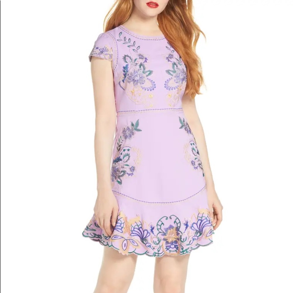 Foxiedox Purple Embroidered Cap Sleeve Dress